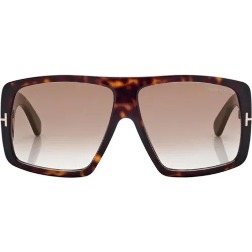 Raven Quadratische Sonnenbrille Braun Schildkröte , unisex, Größe: 60 MM - Tom Ford - Modalova