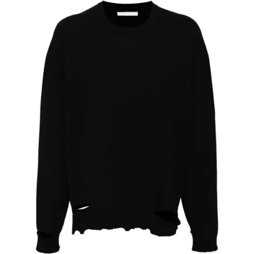 Schwarzer Rippstrick Rundhalsausschnitt Pullover , Herren, Größe: XL - Helmut Lang - Modalova