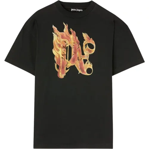 Burning Monogram T-Shirt , male, Sizes: S, M, XL, L - Palm Angels - Modalova