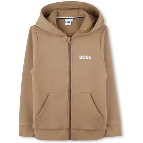 Brauner Hoodie Reißverschluss Pullover Logo - Hugo Boss - Modalova