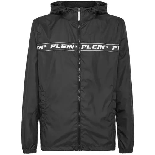 Schwarze Nylon-Windjacke mit Kapuze , Herren, Größe: XL - Philipp Plein - Modalova