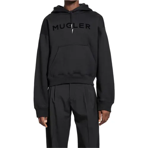 Schwarzer Baumwoll-Jersey Hoodie mit Logo , Herren, Größe: S - Mugler - Modalova