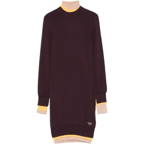 Aubergine Knit Layered Dress with Logo , female, Sizes: M, XS - Fendi - Modalova