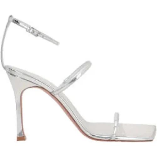 Silver Mirror Leather Sandals , female, Sizes: 5 1/2 UK, 4 1/2 UK, 5 UK, 7 UK, 6 UK, 4 UK, 3 UK, 3 1/2 UK - Amina Muaddi - Modalova