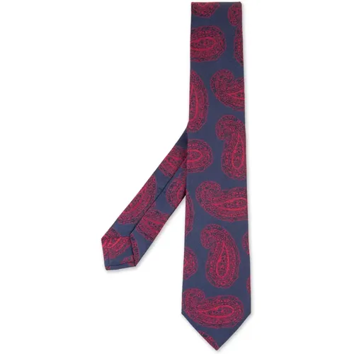Blue Silk Tie with Red Cashmere Pattern , male, Sizes: ONE SIZE - Kiton - Modalova