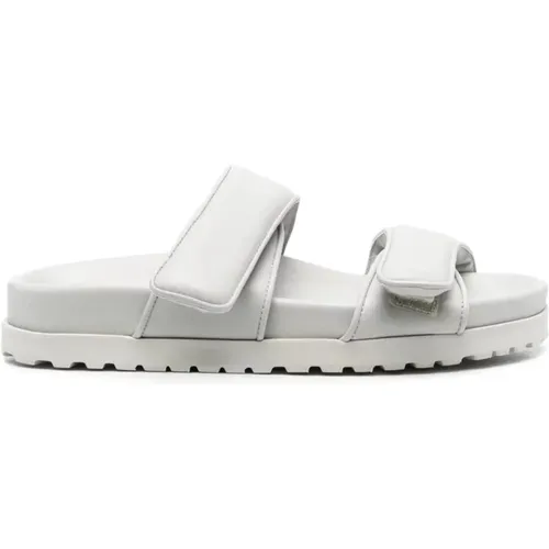 Graue Leder Sandalen mit offener Spitze , Damen, Größe: 37 EU - Gia Borghini - Modalova