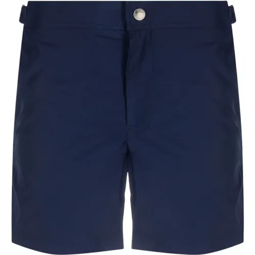 Maritime Kleidung, Slim-Cut Blaue Badehose mit Logo-Tape Details , Herren, Größe: L - alexander mcqueen - Modalova