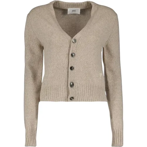 V-Neck Long Sleeve Cashmere Cardigan , female, Sizes: XS - Ami Paris - Modalova