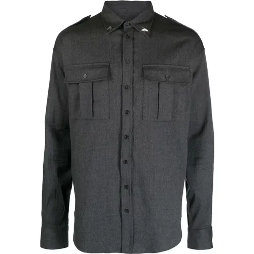 Charcoal Grey Wool Shirt with Star Stud Detailing , male, Sizes: L - Dsquared2 - Modalova