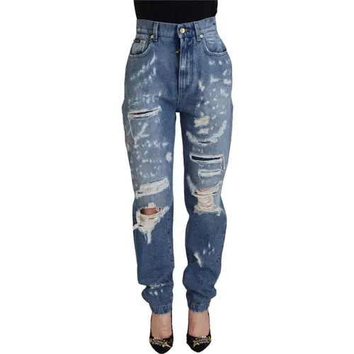 Blaue zerrissene Jeans mit Reißverschluss - Dolce & Gabbana - Modalova