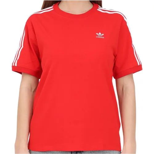 Rotes Damen T-Shirt mit weißen Streifen , Damen, Größe: L - adidas Originals - Modalova