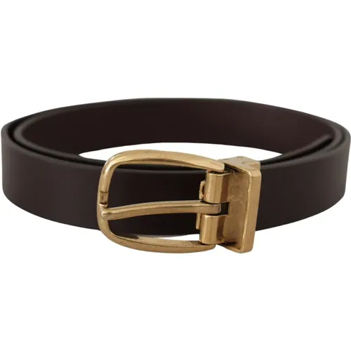 Elegant Dark Leather Belt , unisex, Sizes: 85 CM - Dolce & Gabbana - Modalova