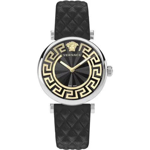 Lady 35mm Black Leather Watch , female, Sizes: ONE SIZE - Versace - Modalova