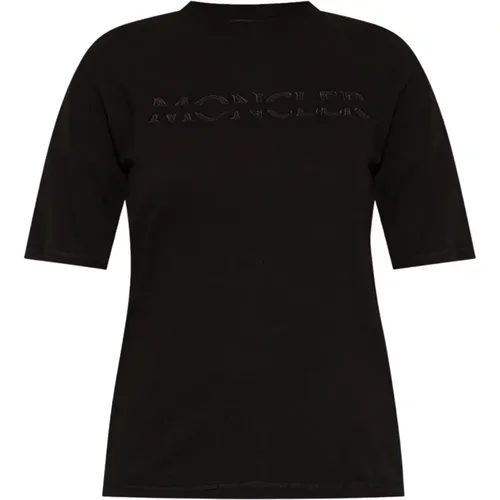 Logo-besticktes schwarzes T-Shirt - Moncler - Modalova