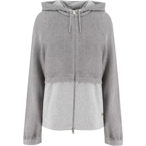 Double-Fabric Zip Sweatshirt with Adjustable Hood , female, Sizes: 3XS, 2XS - Panicale - Modalova