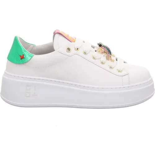 Weiße Ledersneaker mit grünen und rosa Einsätzen , Damen, Größe: 40 EU - Gio+ - Modalova