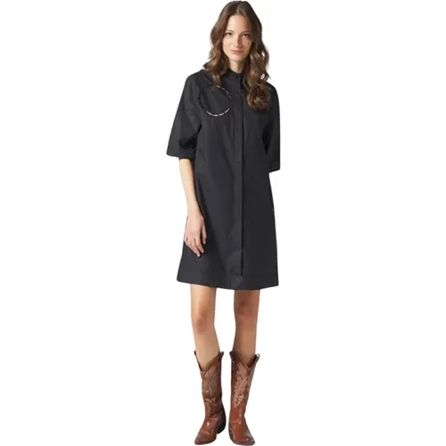 Quarter Sleeve Dress with Polka Dot Embroidery , female, Sizes: XS, M, 2XS - Manila Grace - Modalova