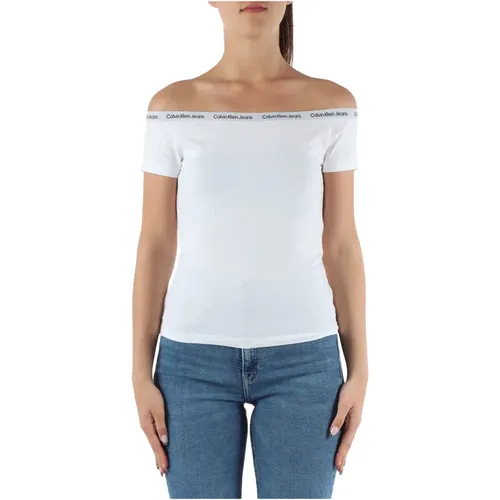 Stretch-Baumwolltop mit Logo-Print , Damen, Größe: M - Calvin Klein Jeans - Modalova