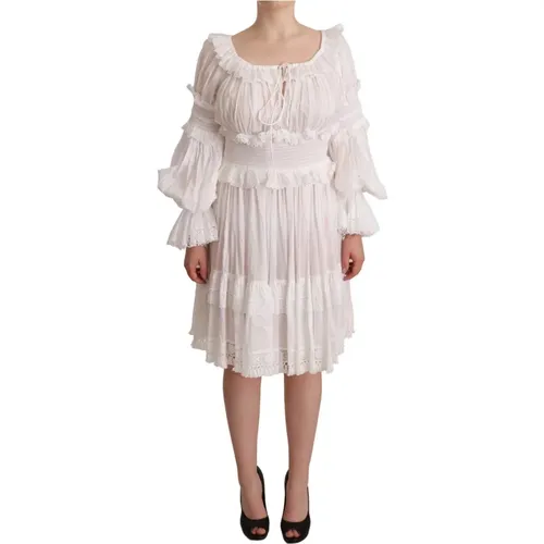 Elegantes Weißes Schulterfreies Gerüschtes Kleid - Dolce & Gabbana - Modalova