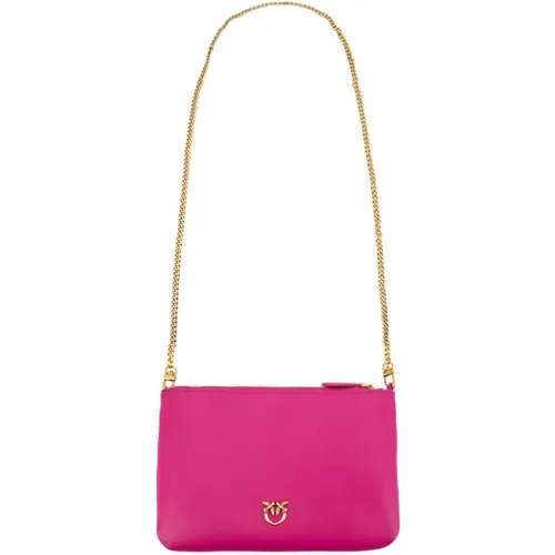 Leather Shoulder Bag with Love Birds Logo , female, Sizes: ONE SIZE - pinko - Modalova