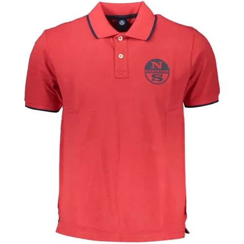 Rotes Baumwoll-Poloshirt mit Druck , Herren, Größe: S - North Sails - Modalova