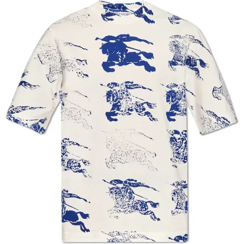 T-shirt with logo pattern , male, Sizes: L, XL, M, S - Burberry - Modalova