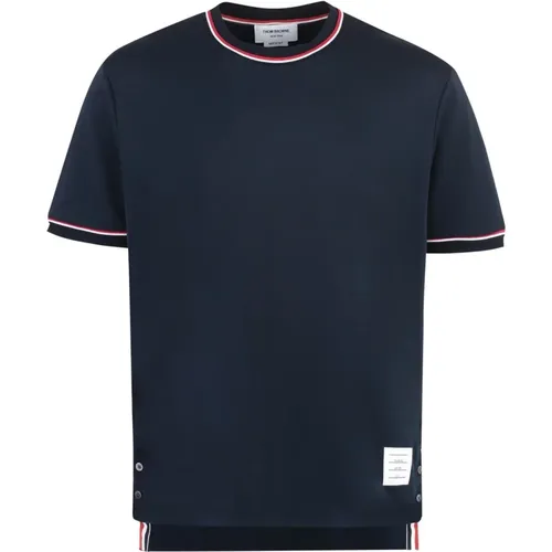 Blaues Baumwoll-T-Shirt mit Logo-Patch , Herren, Größe: M - Thom Browne - Modalova