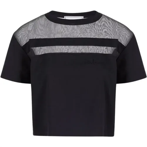 Schwarzes Baumwoll- und Organza-T-Shirt , Damen, Größe: M - Iceberg - Modalova
