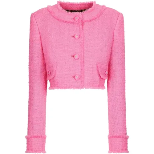 Fuchsia Wool Blend Tweed Jacket , female, Sizes: M, S - Dolce & Gabbana - Modalova