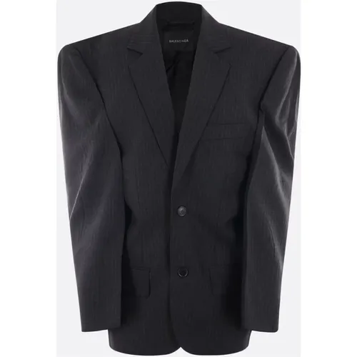 Dark Grey Wool Pinstripe Jacket , female, Sizes: S - Balenciaga - Modalova