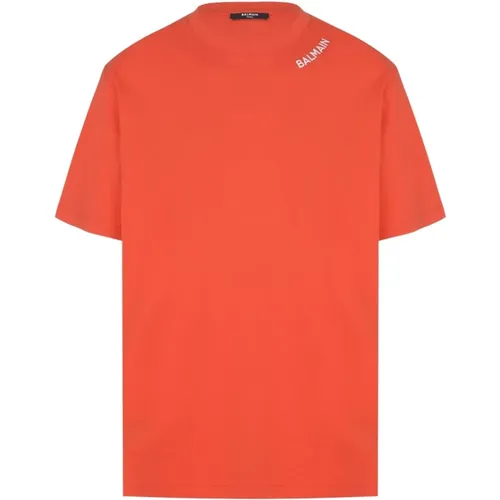 Logo-Embroidered Stitch Collar T-Shirt , male, Sizes: XL - Balmain - Modalova