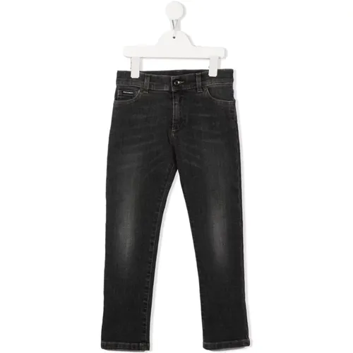 Graue Logo-Patch Straight-Leg Jeans - Dolce & Gabbana - Modalova