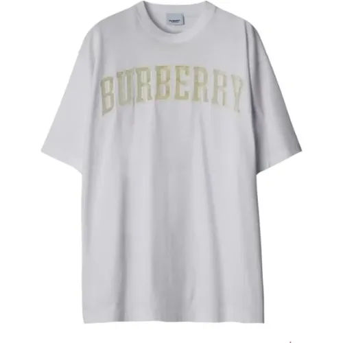 Weißes Baumwoll-T-Shirt mit Logo-Details - Burberry - Modalova