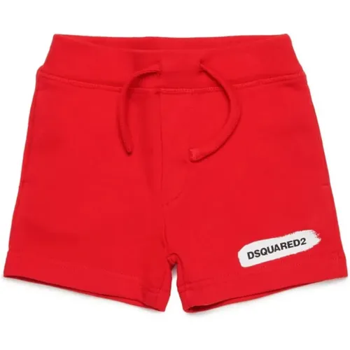 Rote Bermuda Shorts aus Baumwolle mit Woll-Effekt-Muster und Logo-Druck - Dsquared2 - Modalova