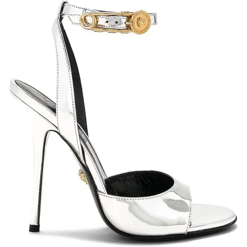 Silver Patent Leather Sandals , female, Sizes: 4 1/2 UK, 4 UK, 5 1/2 UK, 5 UK, 7 UK - Versace - Modalova