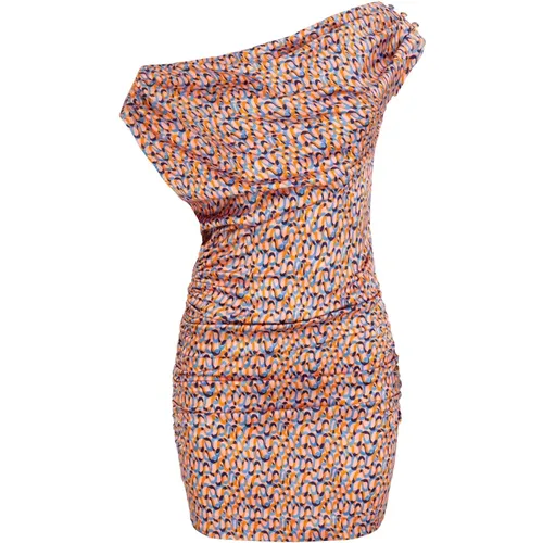 Schulterfreies drapiertes Kleid in Groovy Print , Damen, Größe: XS - JAAF - Modalova