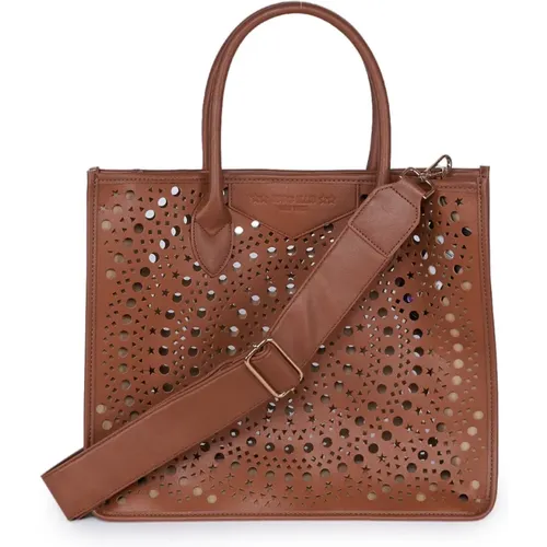 Perforated Camel Eco-Leather Shopping Bag , female, Sizes: ONE SIZE - Marc Ellis - Modalova