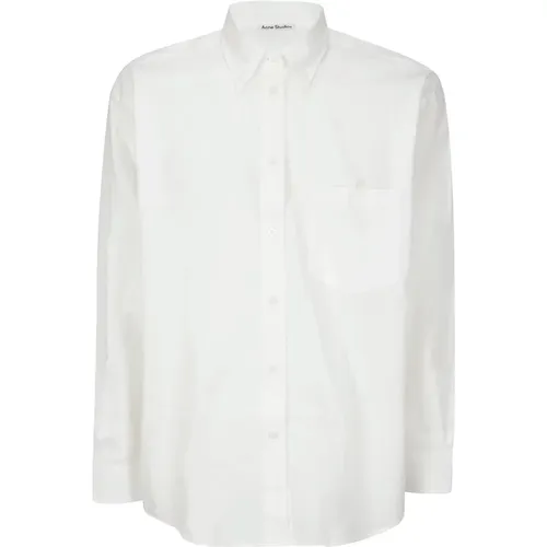 Baumwoll-Popeline Button-Down Hemd,Weißes Logo-besticktes Popeline-Hemd - Acne Studios - Modalova