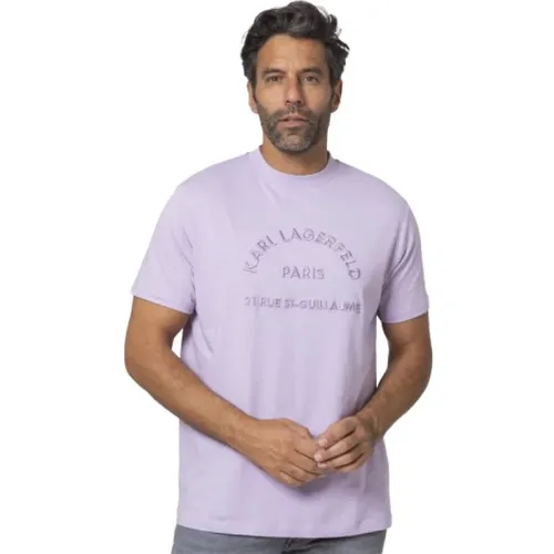 Mauve T-Shirt mit kurzem Ärmel und Stretch-Kragen , Herren, Größe: 2XL - Karl Lagerfeld - Modalova