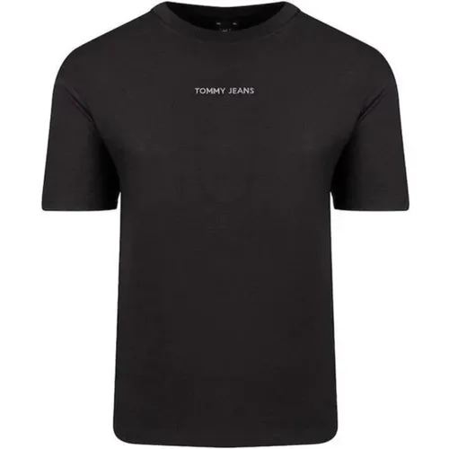 Schwarzes Baumwoll-Crew-Neck-T-Shirt , Damen, Größe: S - Tommy Hilfiger - Modalova