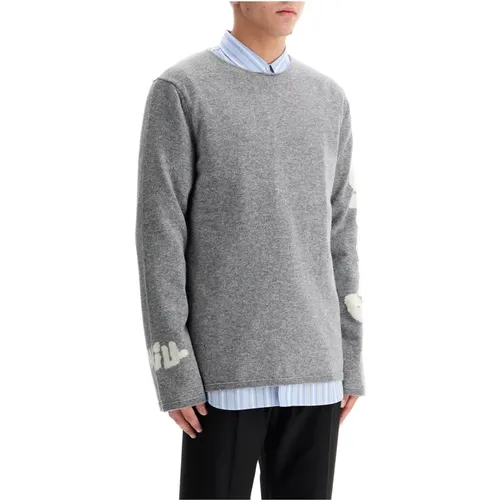 Woll Jacquard Pullover mit Schriftzug , Herren, Größe: M - Comme des Garçons - Modalova