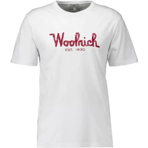 Stylish T-Shirt with Embroidered Logo , male, Sizes: L, M, XL - Woolrich - Modalova