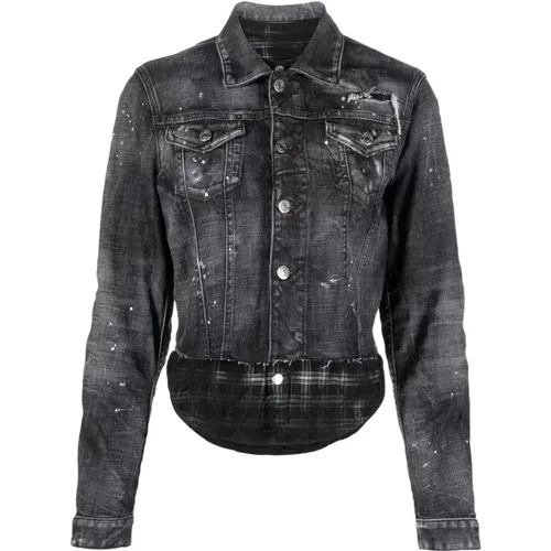 Destroyed Denim Jacket with Edgy Style , female, Sizes: 2XS - Dsquared2 - Modalova