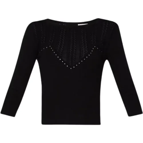 Eco-friendly Viscose Sweater with Lace and Rhinestone Details , female, Sizes: S - Liu Jo - Modalova