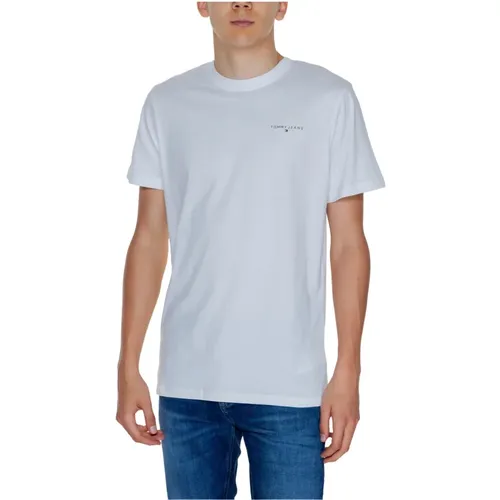 Weiße Baumwoll-T-Shirt mit Kurzen Ärmeln , Herren, Größe: L - Tommy Hilfiger - Modalova