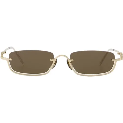 Metall Sonnenbrille - Gold/Braun - Gucci - Modalova