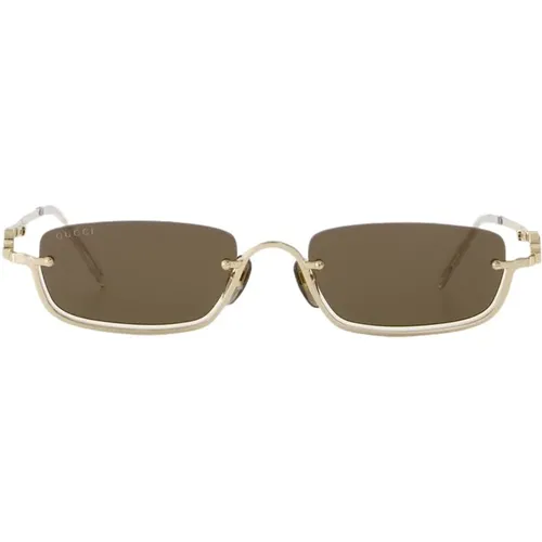 Metall Sonnenbrille - Gold/Braun , Damen, Größe: 55 MM - Gucci - Modalova