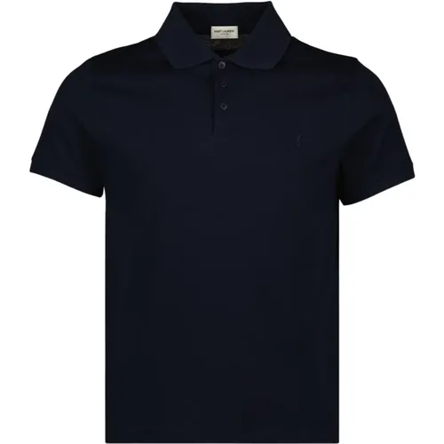 Leather Polo Shirt with Logo Embroidery , male, Sizes: L - Saint Laurent - Modalova