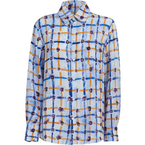 Cr de chine shirt with saraband print , female, Sizes: S, L - Marni - Modalova