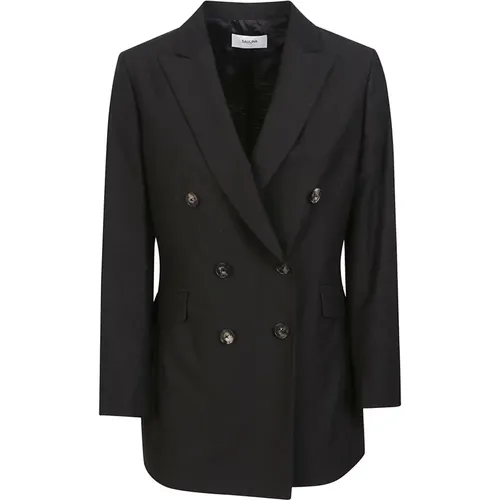 Schwarze Doppelreiher-Jacke mit Spitzrevers , Damen, Größe: XS - Saulina - Modalova